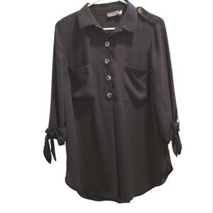 Mint Velvet 3/4 Sleeve Sheer Navy Button Blouse size 10